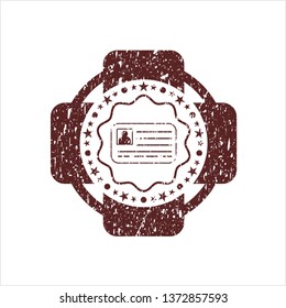 Red identification card icon inside distress grunge stamp