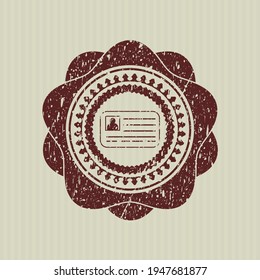 Red identification card icon inside distress rubber grunge stamp. 