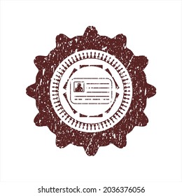 Red identification card icon inside rubber grunge seal. 