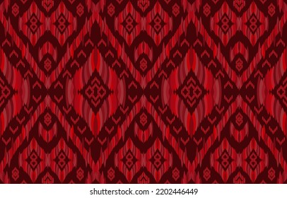 Patrones de ikat rojos. Estilo retro de la cosecha tribal geométrica. El tejido étnico da lugar a un patrón sin fisuras. Ilustración vectorial de la imitación kat de navajo azteca kat. Diseño para telas de fondo textil textil de textura.