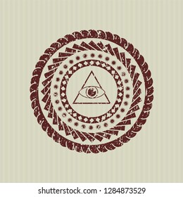 Red illuminati pyramid icon inside rubber stamp