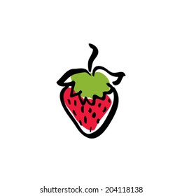 Red illustrated strawberry, vector small fruit icon.