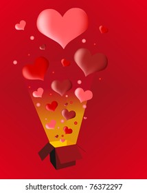 rote Illustration mit Gegenwart und Herzen