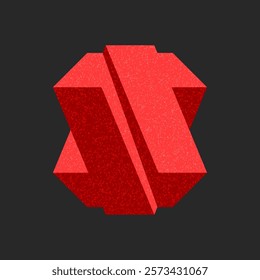 Red impossible object 3d overlapping geometric triangular shapes with sharp angles, noise textured futuristic concept art for branding, digital backgrounds, logos with dynamic visual appeal.