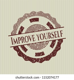 Red Improve yourself distressed rubber stamp with grunge texture