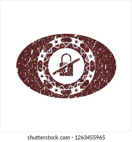 Red inaccessible icon inside distressed grunge style stamp