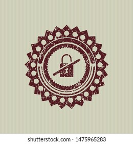 Red inaccessible icon inside distressed rubber grunge texture stamp