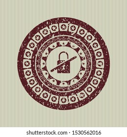 Red inaccessible icon inside distressed rubber stamp