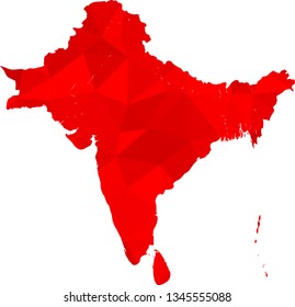 Red India Map in Low Poly Style on isolated white background. Indian area in Polygonal diamond style for your design.