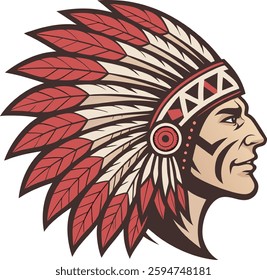 Red Indian Chief Head - Logo Icon Vector Illustration