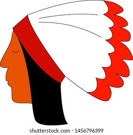 Red indian with feathers, illustration, vector on white background