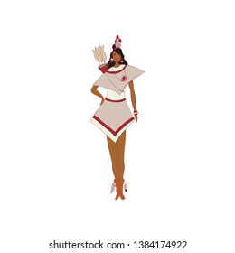 Red Indian girl with a quiver on his back. Vector illustration.