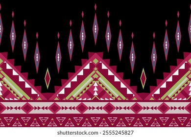 Red Indian style on Black background, American ethnic pattern design, Fabric weaves, textile for carpet, traditional Clothes