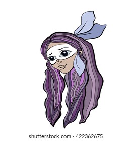 Red Indian. Vector illustration of a beautiful girl in an Indian headdress with feathers. A resident of North America for the prints, logo, cards, background.