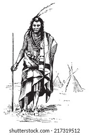 Red Indian, vintage engraved illustration. Dictionary of words and things - Larive and Fleury - 1895.