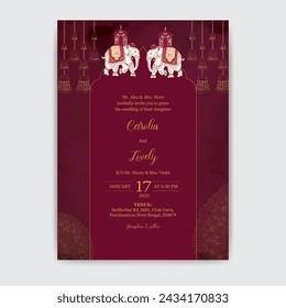 Red Indian Wedding Invitation Card with Luxury and Decorative Templates. Illustrator and designer. Wedding Invites, save the date, Birthday Invites, Video Invites, E-Cards.