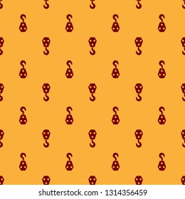 Red Industrial hook icon isolated seamless pattern on brown background. Crane hook icon. Flat design. Vector Illustration
