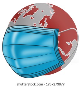 A red infected globe covered with a surgical drape protected from the corona virus