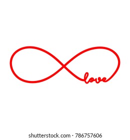 Red Infinity love symbol design by hand drawn style on white background.