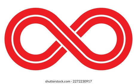 Signo de infinito rojo con franja blanca sobre fondo blanco