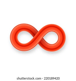 Red infinity symbol icon from glossy wire with shadow isolated on white background, sign concept of business endless motion vector illustration