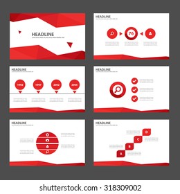 Red Infographic Elements Presentation Template Flat Design Set For Brochure Flyer Leaflet