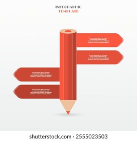 Red infographic template with 4 steps, options, parts or processes. Creative pencil concept.