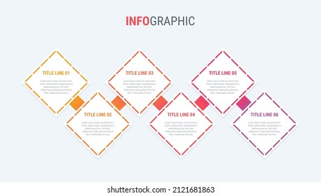 Plantilla infográfica roja. Diseño cuadrado de 6 pasos. Elementos de la línea de tiempo de vectores para las presentaciones.