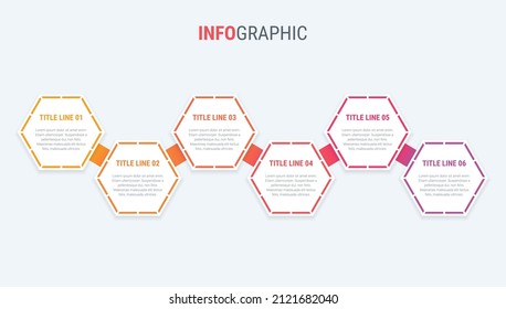 Red infographic template. 6 steps honeycomb design. Vector timeline elements for presentations.