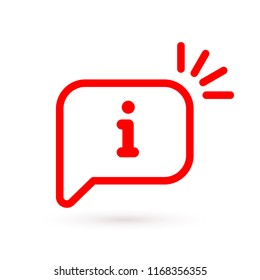 Red information icon inside сhat bubble. Info button or notice. Vector illustration.