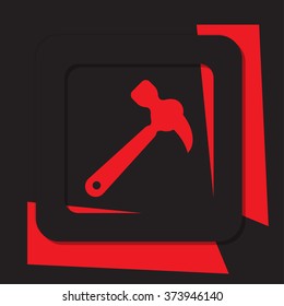 red information icon with shards, black square with shadow - claw hammer