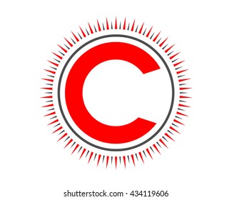 red initial C alphabet typography uppercase capital letter image vector icon