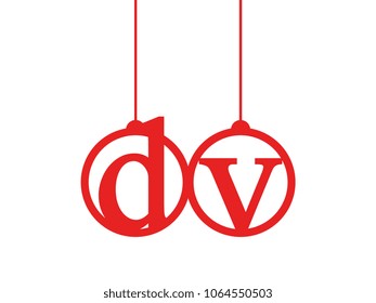 Red initial letter logo dv lowercase decorative hanging