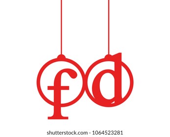 Red initial letter logo fd lowercase decorative hanging