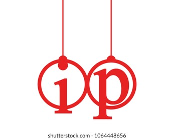 Red initial letter logo ip lowercase decorative hanging
