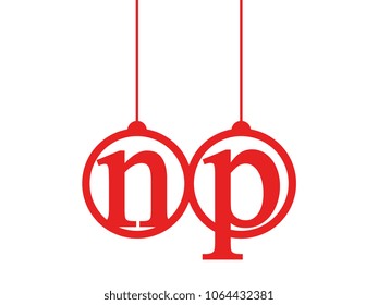 Red initial letter logo np lowercase decorative hanging