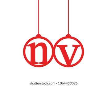 Red initial letter logo nv lowercase decorative hanging