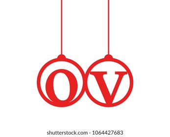Red initial letter logo ov lowercase decorative hanging