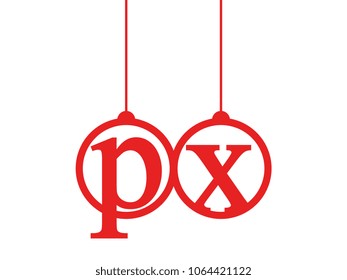 Red initial letter logo px lowercase decorative hanging