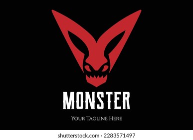 Red Initial Letter M for Monster Satan Devil Evil Demon Face Head Logo Design