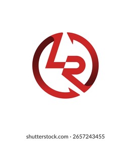 Um logotipo inicial vermelho combinando "LR" dentro de uma formação de seta circular, sugerindo ciclos, movimento e um processo contínuo