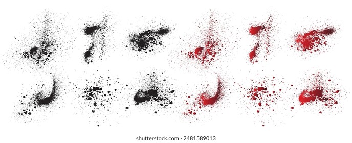 Rote Tinte Blut Splatter Hintergrund gesetzt. Handgemachte schwarze Blutfarbe Splatter Set. Rote Tinte Splat Hintergrund