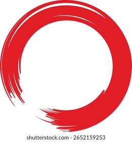 Círculo de traçado de pincel de tinta vermelha em um plano de fundo branco representando um símbolo zen enso