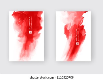 Red ink brush stroke on white background. Japanese style set. Vector illustration of grunge stains