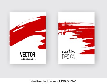 Red ink brush stroke on white background. Japanese style. Vector illustration of grunge stains