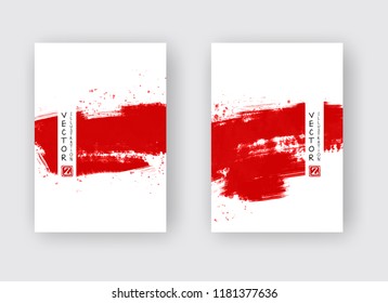 Red ink brush stroke on white background. Japanese style. Vector illustration of grunge stains