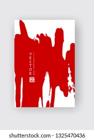 Red ink brush stroke on white background. Japanese style. Vector illustration of grunge stains