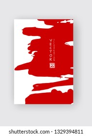 Red ink brush stroke on white background. Japanese style. Vector illustration of grunge stains