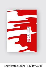 Red ink brush stroke on white background. Japanese style. Vector illustration of grunge stains