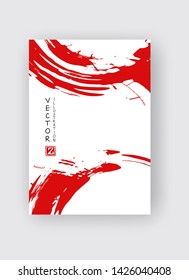 Red ink brush stroke on white background. Japanese style. Vector illustration of grunge stains